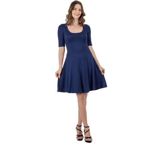 24seven Comfort Apparel Womens A Line Knee Length Elbow Length Sleeve Dress-navy-s  : Target