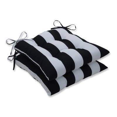 2pk Cabana Stripe Wrought Iron Outdoor Seat Cushions Black - Pillow Perfect