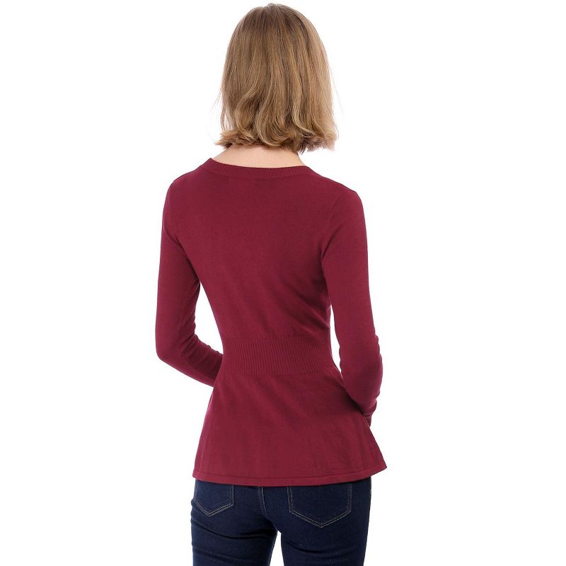 Allegra K Women's Slim Fit V-Neck Long Sleeve Ribbed Knitted Peplum Top, 6 of 8