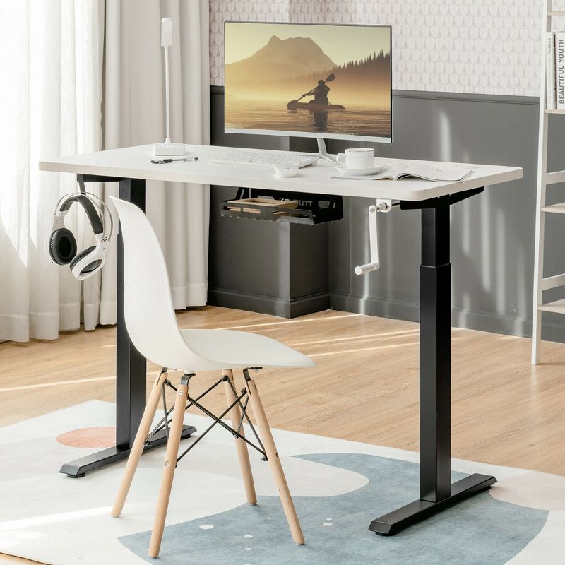 Costway Hand Crank Sit to Stand Desk Frame Height Adjustable Standing Base Black, 2 of 11
