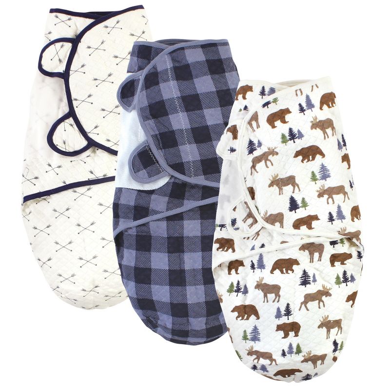 Hudson Baby Infant Boy Quilted Cotton Swaddle Wrap 3pk, Moose Bear, 0-3 Months, 1 of 7