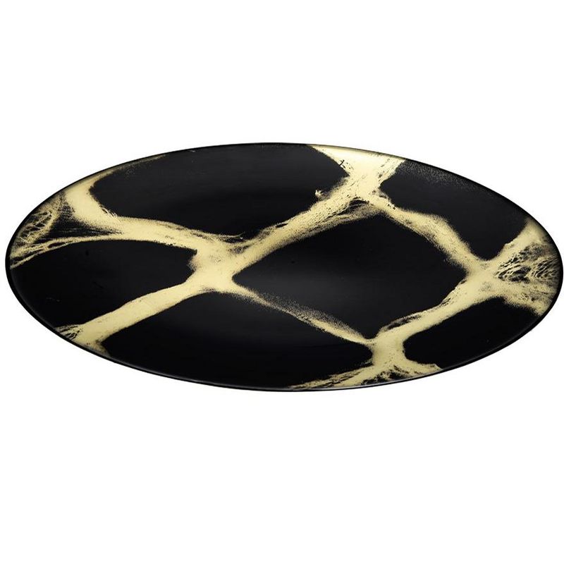 Classic Touch Set of 4 Black and Gold Marbleized 8.25" Plates, 3 of 4