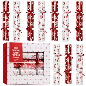 Joyfy 10-Pack No-Snap Christmas Crackers – Festive 10" Table Favors with Hats, Jokes & Surprise Gifts (2 Snowflake Designs) - 1 of 4