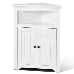 VEVOR 32" Corner Storage Cabinet, 3 Tiers Small Storage Cabinet with 2 Wooden Doors & Adjustable Shelves, Freestanding Corner Kitchen Cabinet - 1 of 4