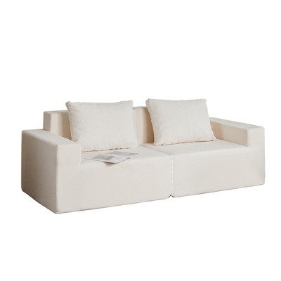 TiramisuBest Loveseat Sofa with Golden Metal Legs, Upholstered Two-Seater Club Couch for Living, Reading, Bedroom, Apartment, White