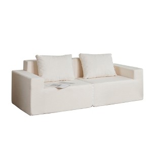 TiramisuBest Loveseat Sofa with Golden Metal Legs, Upholstered Two-Seater Club Couch for Living, Reading, Bedroom, Apartment, White - 1 of 4