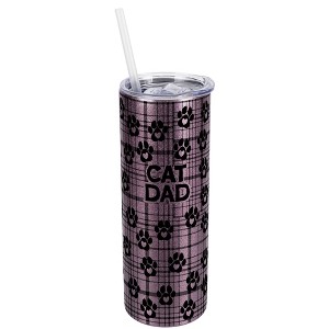 Elanze Designs Plaid Paw Prints Rose Gold 20 Ounce Double Wall Stainless Steel Glitter Travel Tumbler With Sliding Lid And Straw, Cat Dad - 1 of 4