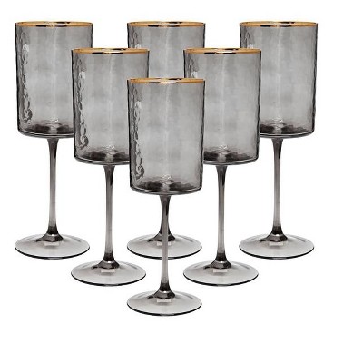 Set of 6 Smoked Square Shaped Wine Glasses – Classic Touch Decor