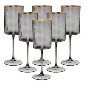Classic Touch Set of 6 Smoked Square Shaped Wine Glasses - 1 of 3