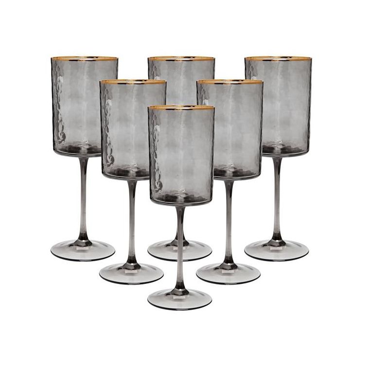 Classic Touch Set of 6 Smoked Square Shaped Wine Glasses, 1 of 5
