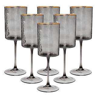 Classic Touch Set of 6 Smoked Square Shaped Wine Glasses