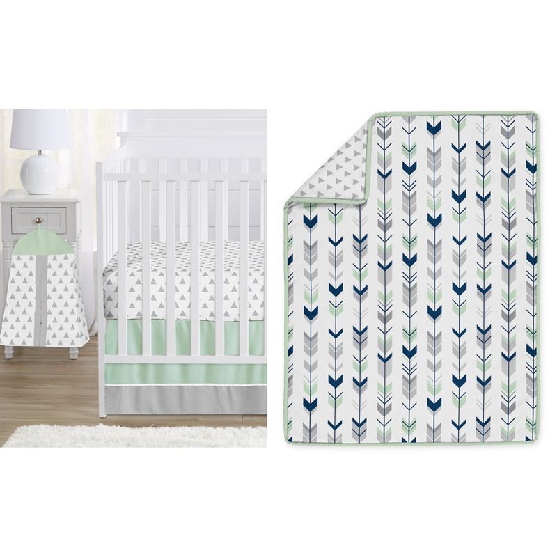 Sweet Jojo Designs Boy Girl Gender Neutral Unisex Baby Crib Bedding Set - Mod Arrow Collection Grey and Green 4pc, 1 of 8