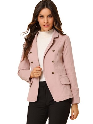 Allegra K Women's Regular Fit Casual Lapel Long Sleeve Denim Pockets Blazer
