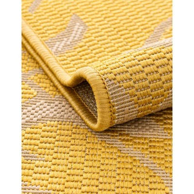 Yellow and White Rectangular Synthetic Outdoor Area Rug