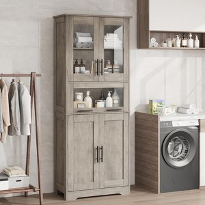 67" Freestanding Storage Cabinet - Glass Door Pantry with Adjustable Shelves for Kitchen/Laundry Room/Home Office - 1 of 4