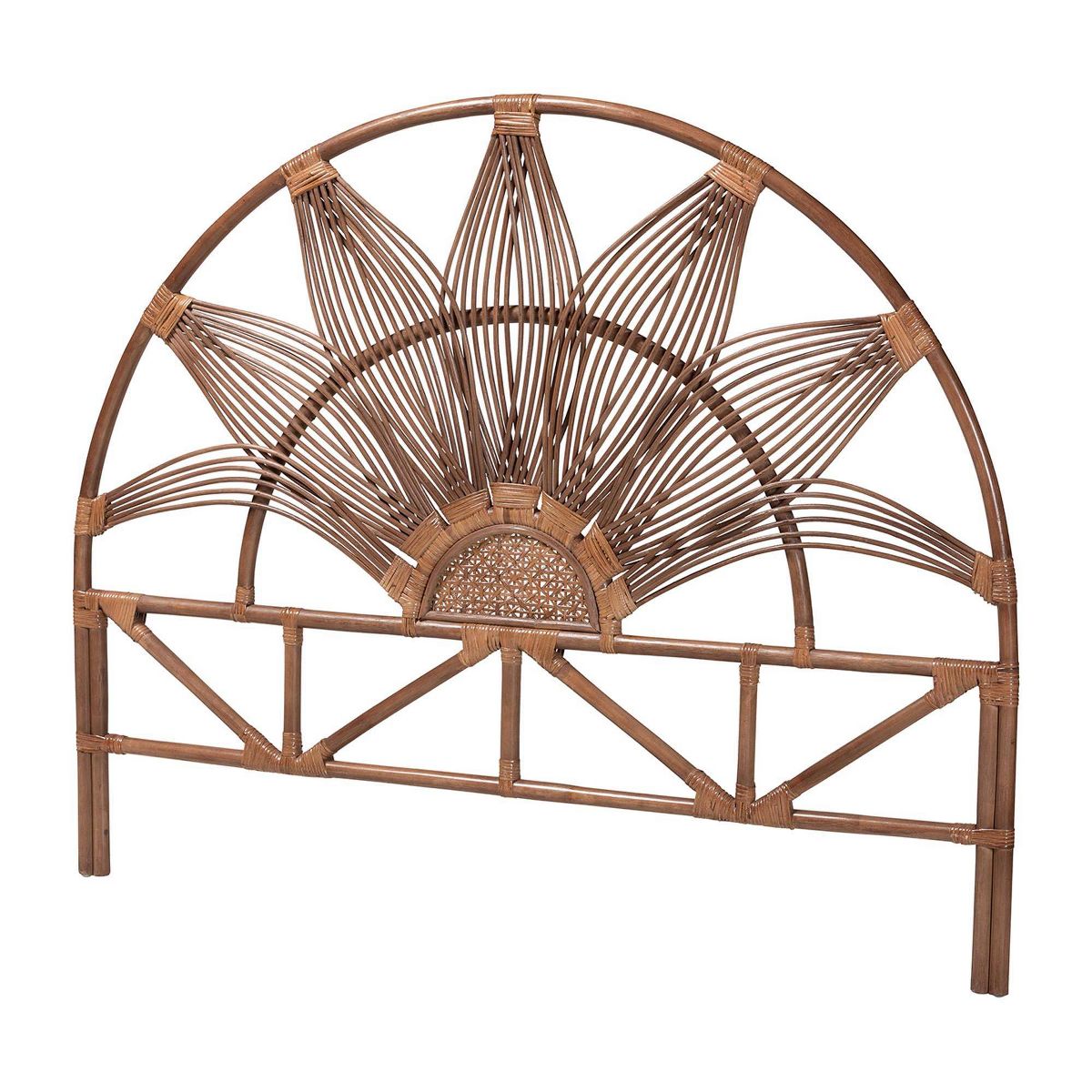 bali & pari Jasmine Natural Rattan King Headboard with Sunburst Design Light Brown