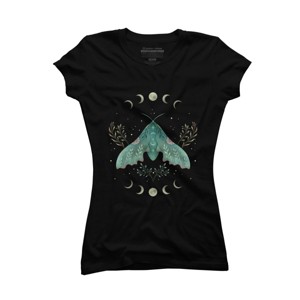 Junior's Design By Humans Luna and Moth By EpisodicDrawing T-Shirt - 1 of 3