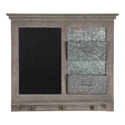 Gray Wood and Metal Wall Organizer with Chalkboard