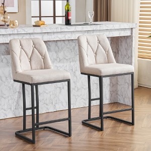 CIPACHO Set of 2,Modern Upholstered Bar Stool with Button-Tufted Backrest, Counter Height Chair with Sturdy Metal Frame, Comfortable Padded Seat,Beige - 1 of 1