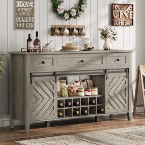59'' Farmhouse Buffet Cabinet with Sliding Barn Door, Farmhouse Sideboard with 3 Drawer, Rustic Sideboard - 1 of 4