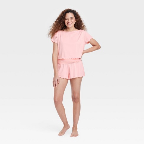 Women's Short Sleeve Top and Shorts Pajama Set - Colsie™ Pink XS