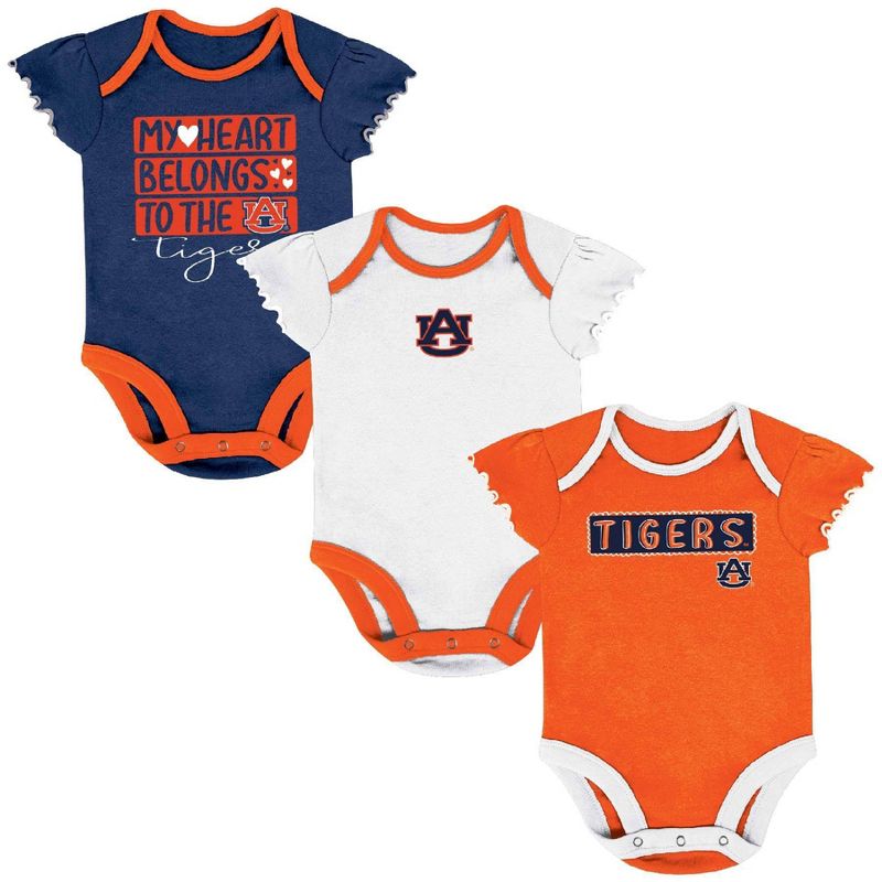 NCAA Auburn Tigers Infant Girls&#39; 3pk Bodysuit Set, 1 of 5