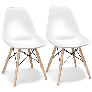 Costway Set of 2 Mid Century Modern Style Dining Side Chair Wood Leg White - 1 of 4