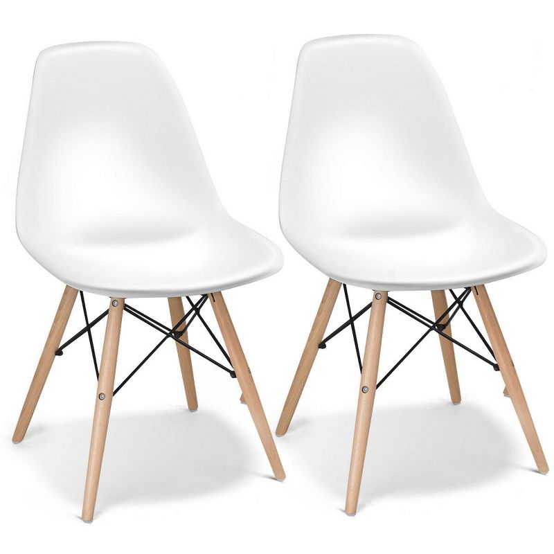 Costway Set of 2 Mid Century Modern Style Dining Side Chair Wood Leg White, 1 of 11