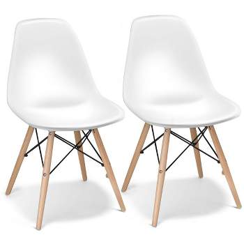 Costway Set of 2 Mid Century Modern Style Dining Side Chair Wood Leg White