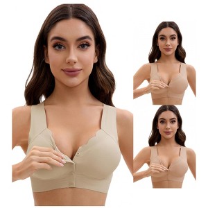 INSPIRE CHIC Women's Front Closure Full Coverage Bra Wirefree Wave Trim U Back Soft Bras 3 Packs - 1 of 4