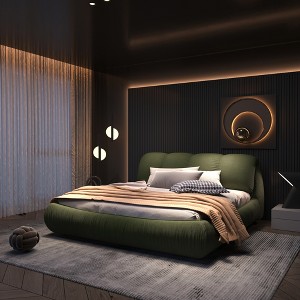 King Size Upholstered Platform Bed with Oversized Padded Backrest and Solid Wood Frame - 1 of 4