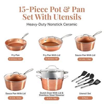 Gotham Steel Hammered Copper 15-Piece Nonstick Cookware Set