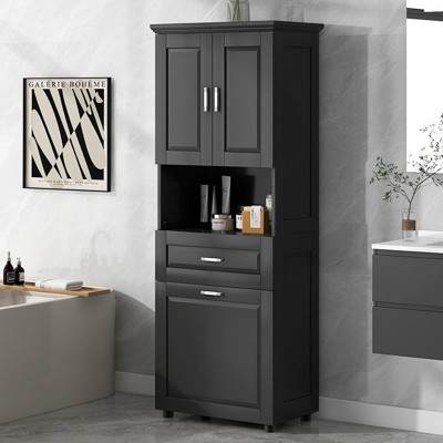 Tall Bathroom Storage Cabinet with Tilt-Out Laundry Hamper, Freestanding Organizer for Laundry Room or Bathroom-Maison Boucle