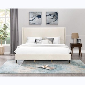 Sapphtopaz Bed Frame Platform Bed with Velvet Wingback Headboard, Wood Slats Support Bedroom Furniture, No Box Spring Needed - 1 of 4