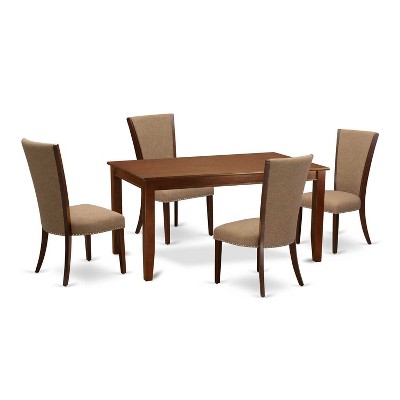 5-Piece Mahogany Finish Solid Wood Top - Rectangular Dining Room Set - Seats-4