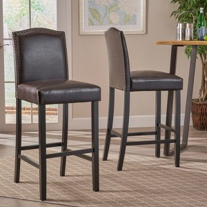 Sapphtopaz Modern Bar Stools Set of 2, PU Upholstery Dining Chairs with Wood Legs, Barstools with Footrest, High Chair for Kitchen Island - 1 of 4