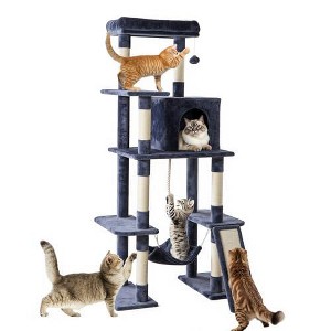 Okak Large Multi-Level Faux Fur Cat Tree Tower for Indoor,Cat Climbing Frame with Sisal Grabber Posts & Toy Balls & Hammock - 1 of 1