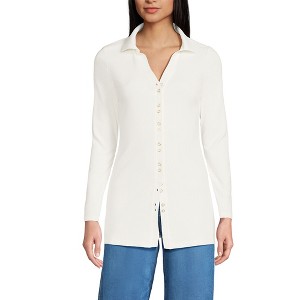 Lands' End Women's Long Sleeve Polished Rib Button Through Tunic Shirt - 1 of 3