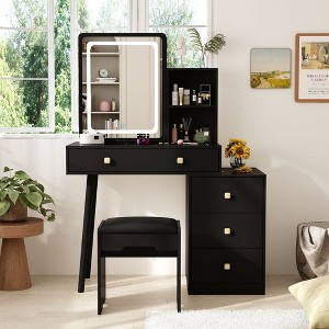 Famapy Vanity Table With Mirror and Lights Glass Top Table - 1 of 4