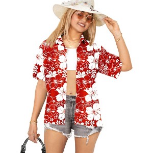 LA LEELA Button Down Shirt Summer Hawaiian Beach Vacation Party Tops Camp Short Sleeve Colorful Blouse Shirts Relaxed Fit Dressy - 1 of 4