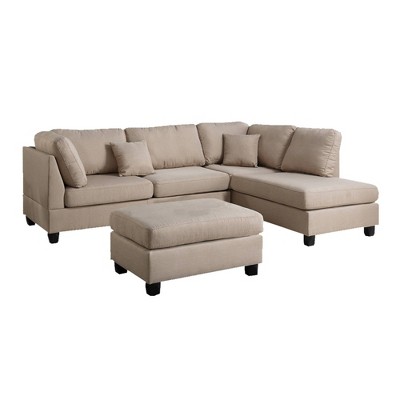 3pc Linen Fabric Sectional Beige - Benzara