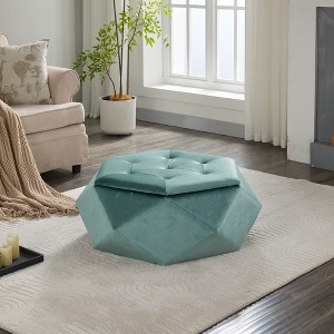 Whisen Velvet Polygon Ottoman, Spacious Storage, Diamond Tufted & Multi-Functional Comfort - 1 of 4