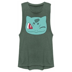 Juniors Womens Pokemon Bulbasaur Wink Face Festival Muscle Tee - 1 of 4