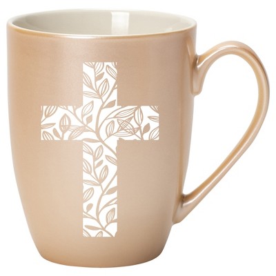 Elanze Designs Cross Leaf Pearlescent Sand 10 ounce New Bone China Coffee Cup Mug
