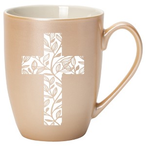 Elanze Designs Cross Leaf Pearlescent Sand 10 ounce New Bone China Coffee Cup Mug - 1 of 1