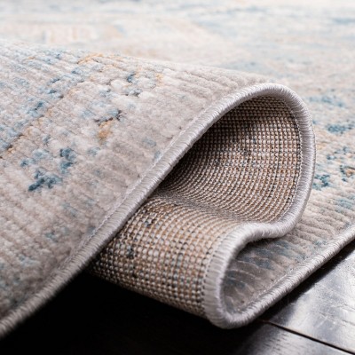 Shivan Blue and Gold Hand-knotted Abstract Runner Rug