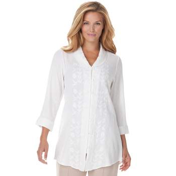 Woman Within Women's Plus Size Textured Gauze Tunic with Shawl Collar