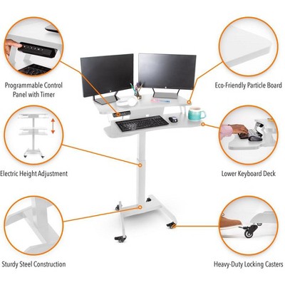 White Electric Height Adjustable Mobile Podium with Keyboard Tray
