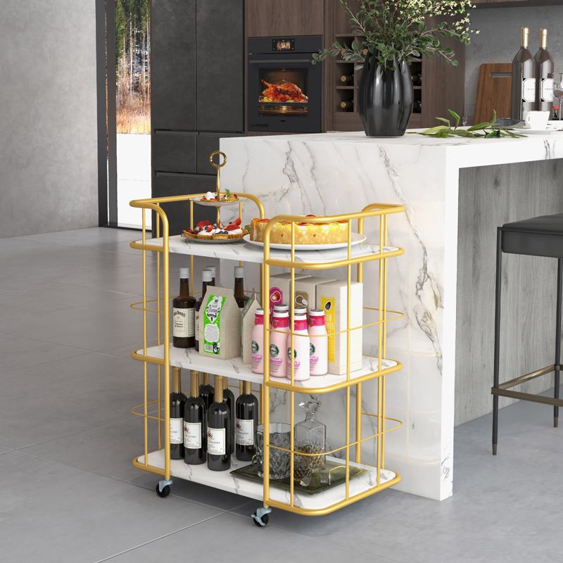Costway 3-Tier Kitchen Storage Utility Cart Gold Rolling Bar Serving w/Lockable Casters, 5 of 11