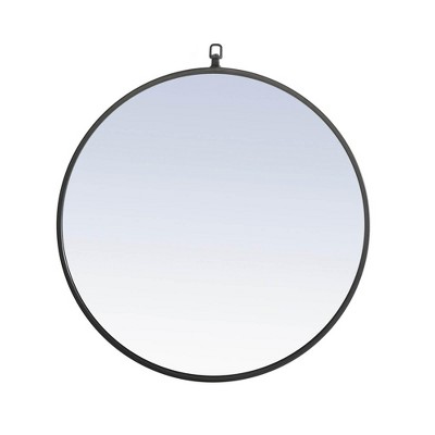 Elegant Lighting Metal frame Round Mirror with decorative hook 24 inch Black finish